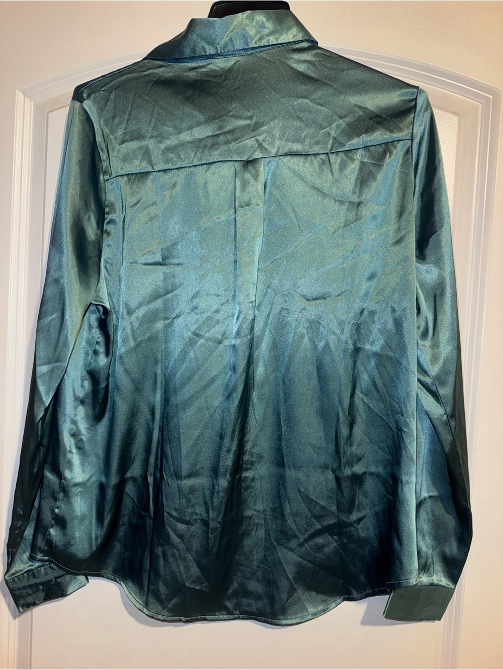 Satin Long-Sleeve Shirt - Teal Green - Picture 3 of 4